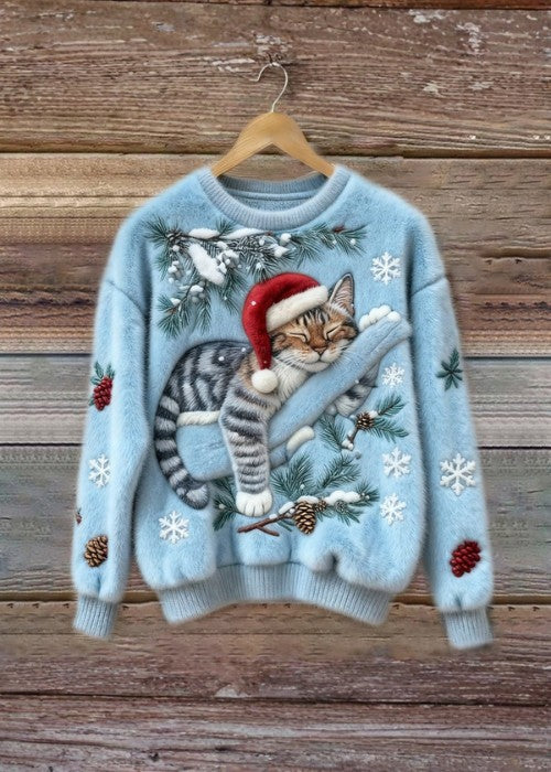 Świąteczny sweter ~ Koty z uroczą aplikacją 3D