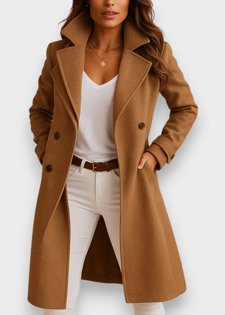 Mila ~ Klasyczny Wełniany Płaszcz Dwurzędowy