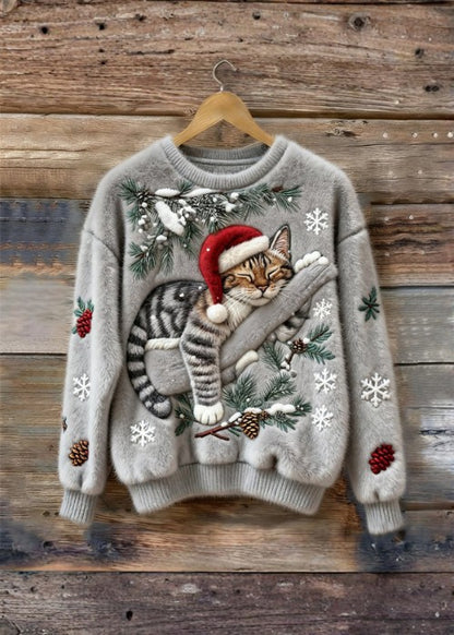 Świąteczny sweter ~ Koty z uroczą aplikacją 3D
