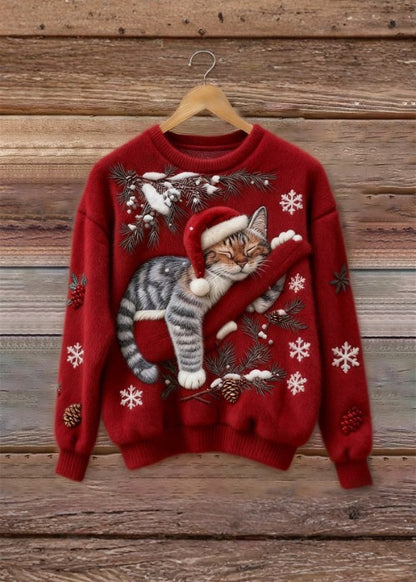 Świąteczny sweter ~ Koty z uroczą aplikacją 3D