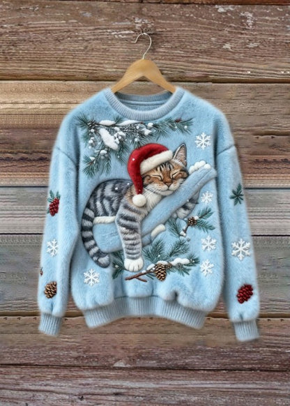 Świąteczny sweter ~ Koty z uroczą aplikacją 3D